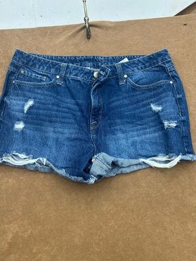 Seven7 Women's Distressed Dark Blue Denim Shorts